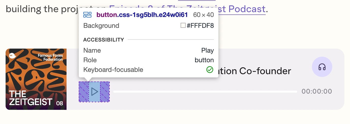 Google's accessibility checker validating the play button
